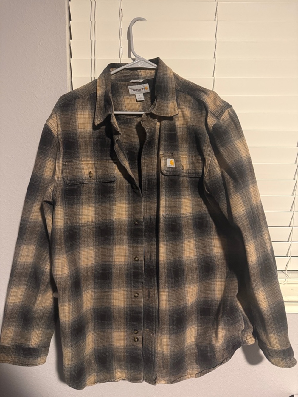 Carhartt Black & Tan Plaid Flannel Work Shirt